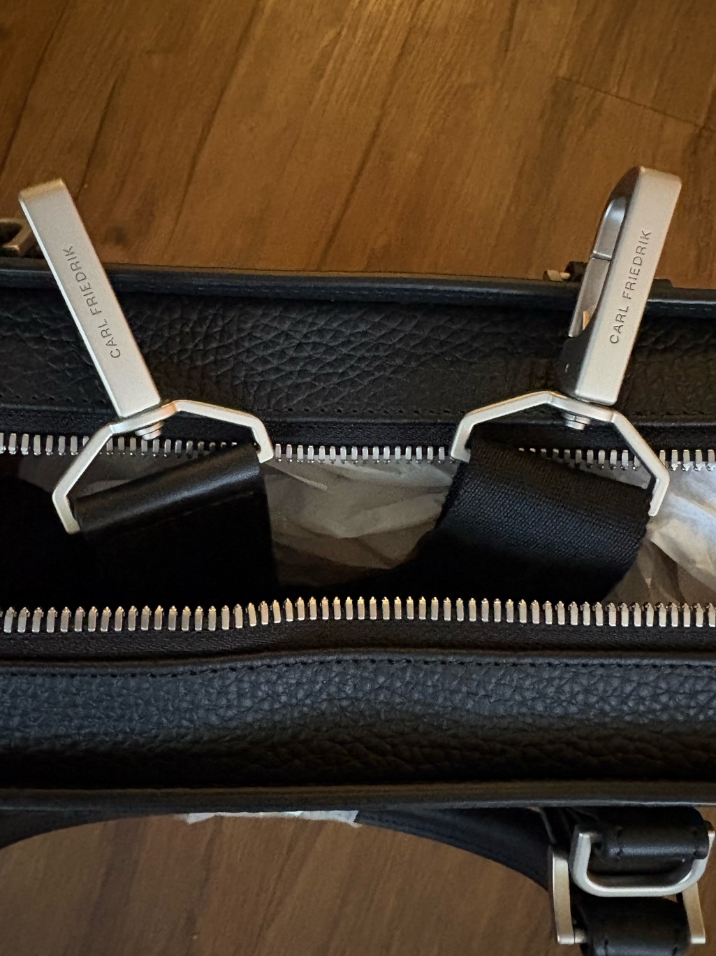 Authentic New With Tags Carl Friedrik Palissy Briefcase, Grained Leather Black — image 6 of 7